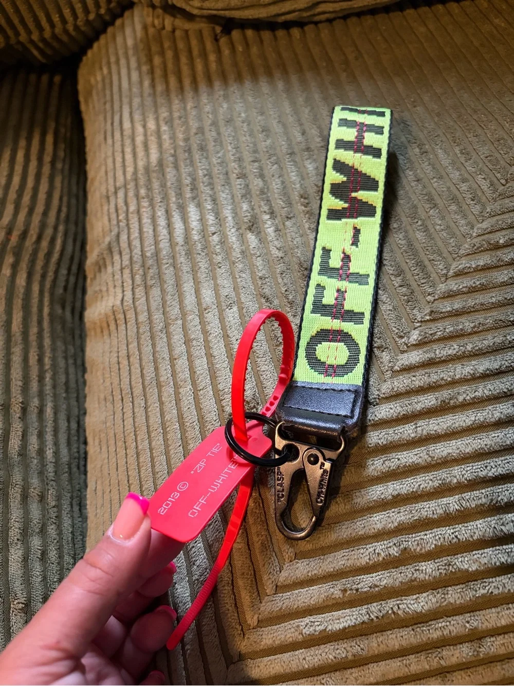 Off-White Neon Yellow Key chain Strap with Zip Tag